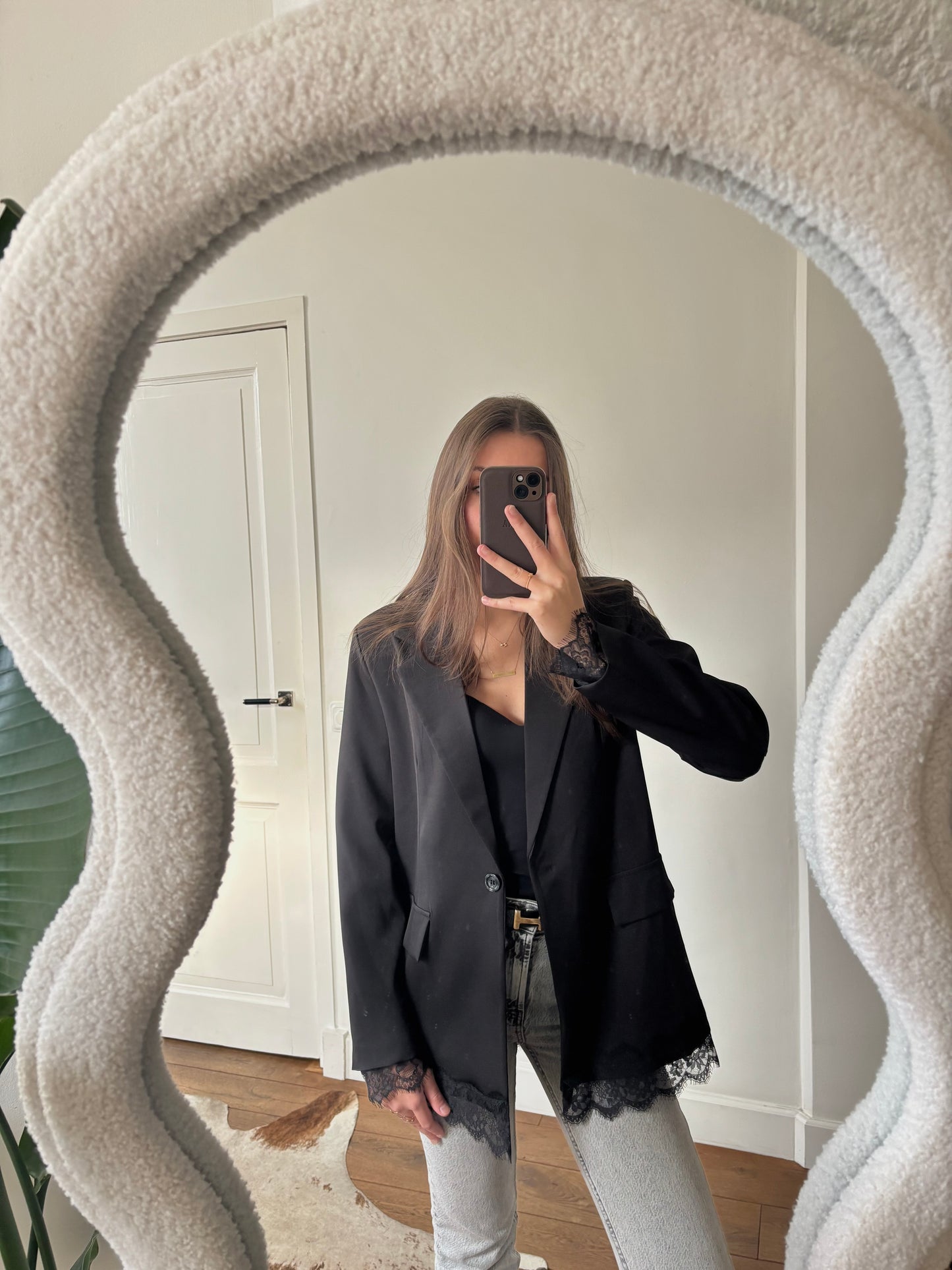 Ambika blazer met kant - zwart