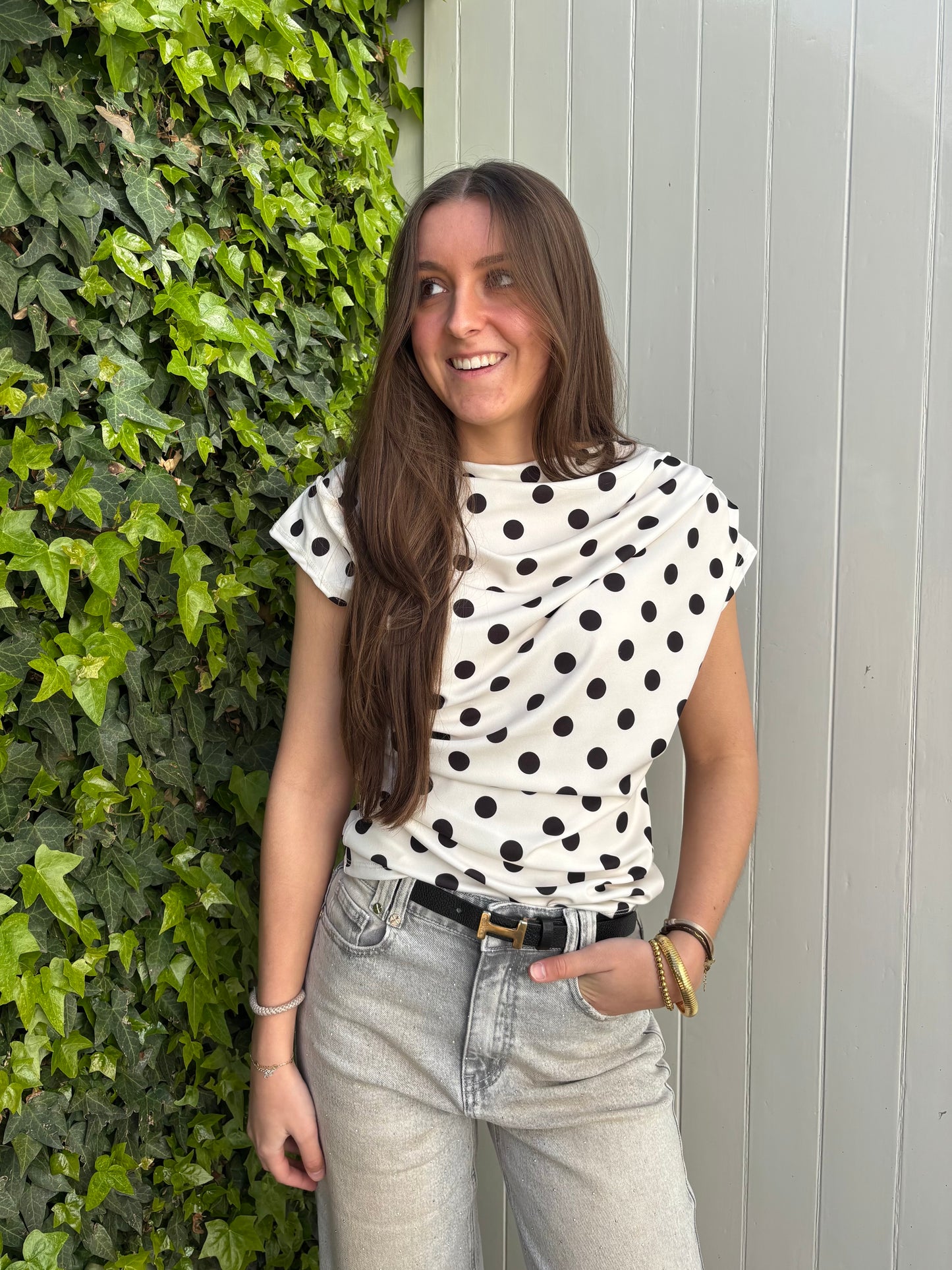 Polkadot top - wit