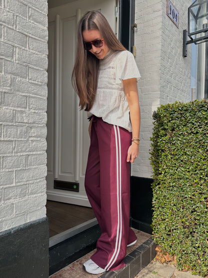 Wide leg stripe pants - bordeaux rood