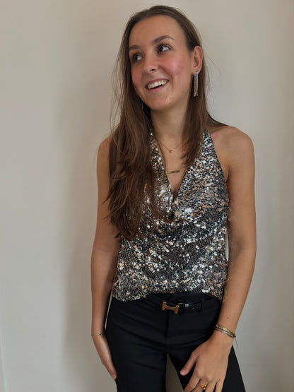 Glitter halter top - zilver