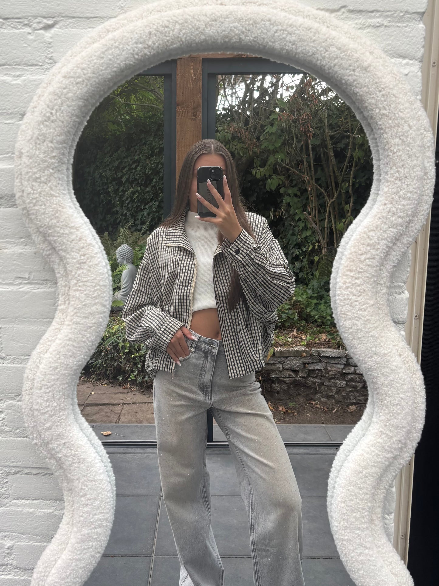 Geruite bomberjack - beige