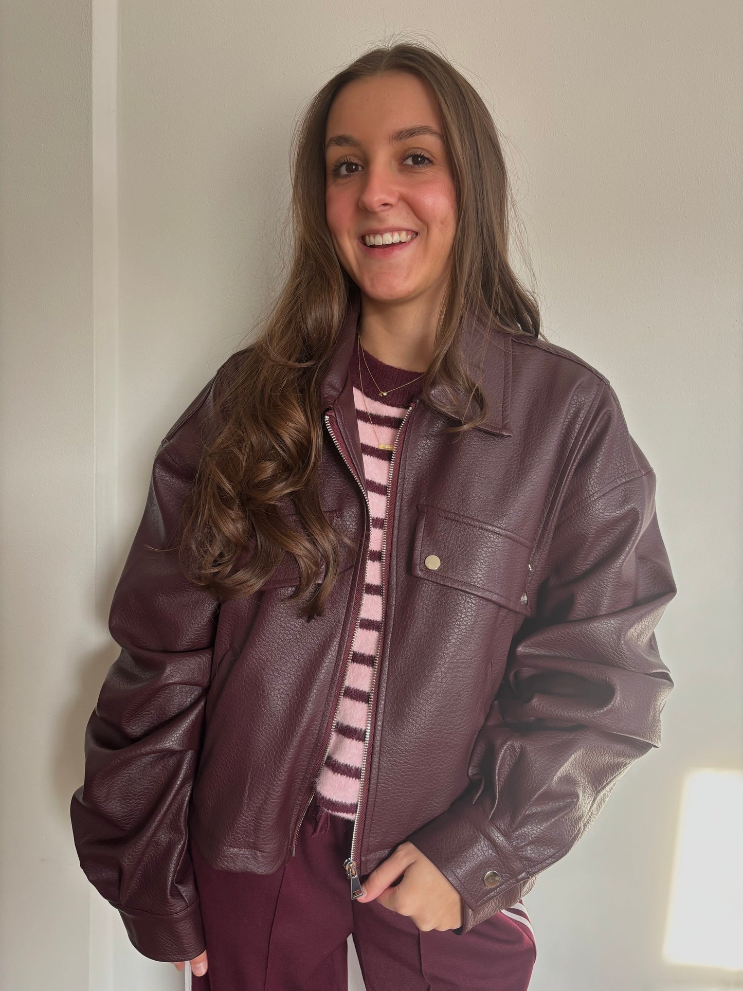 Ambika leather look bomberjack - bordeaux rood