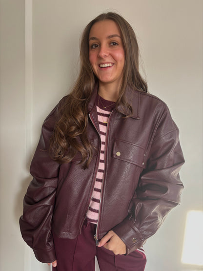 Ambika leather look bomberjack - bordeaux rood