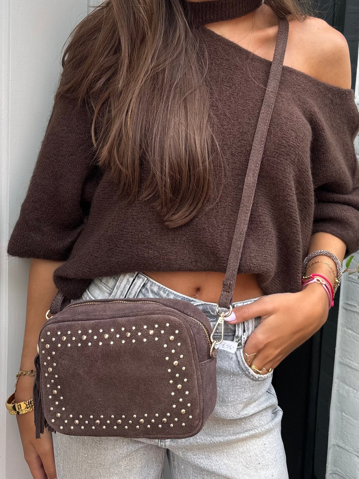 Suède tas studs - bruin