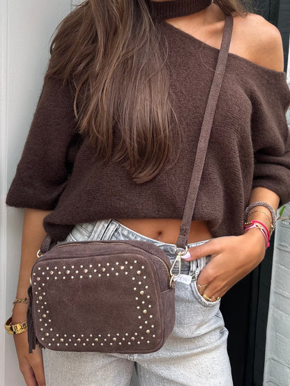 Suède tas studs - bruin