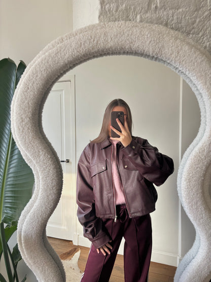 Ambika leather look bomberjack - bordeaux rood