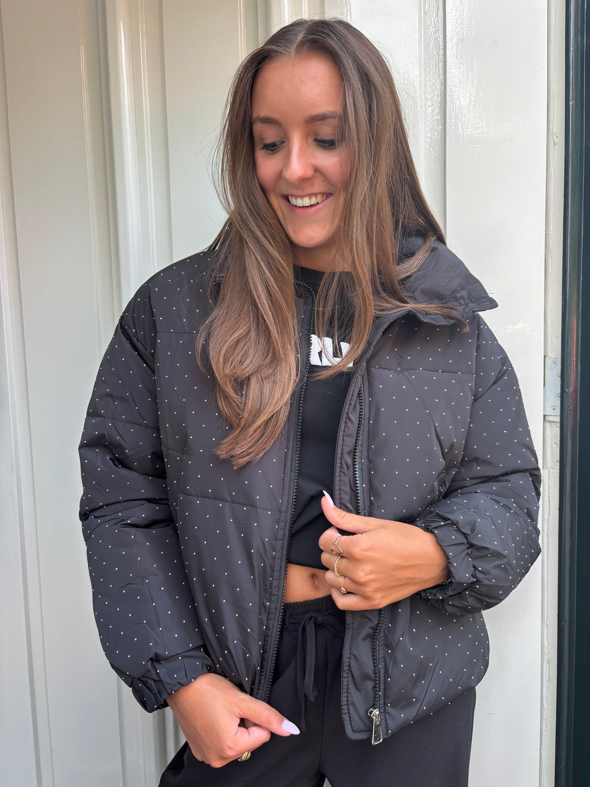 Glitter puffer jacket - zwart