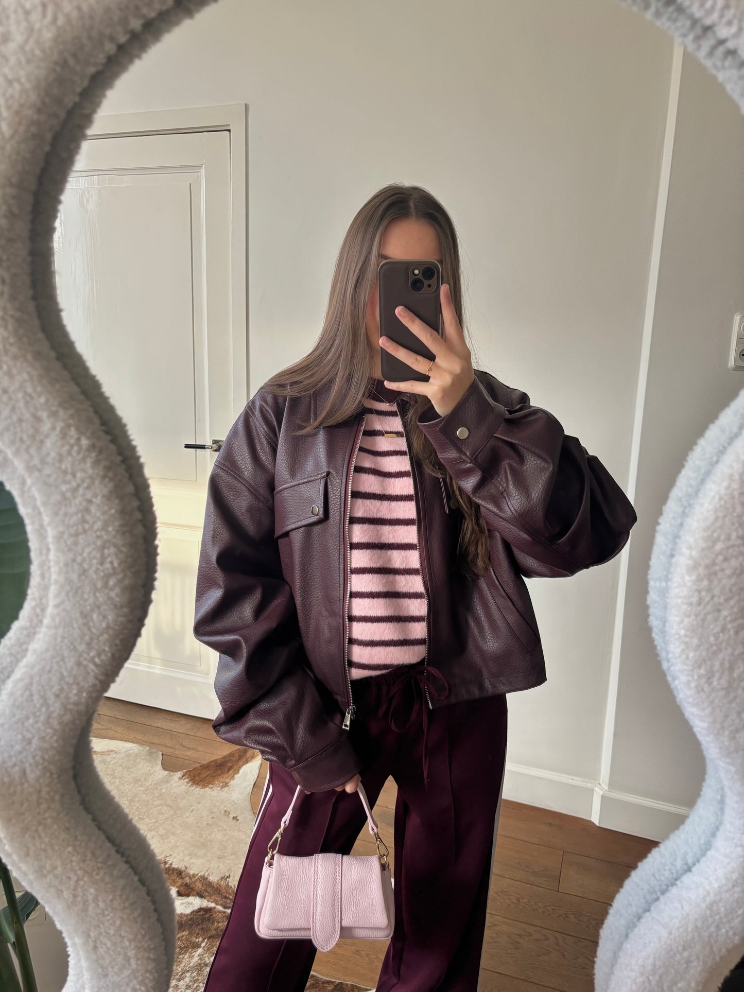 Ambika leather look bomberjack - bordeaux rood