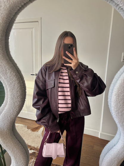 Ambika leather look bomberjack - bordeaux rood