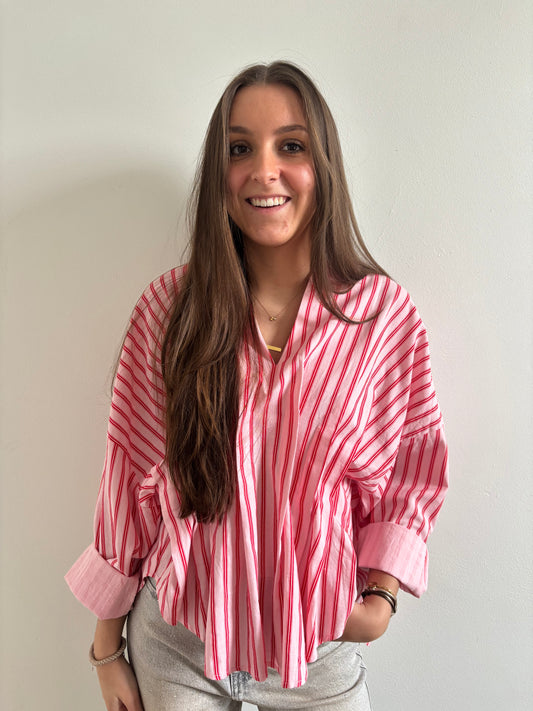 Gestreepte blouse- roze