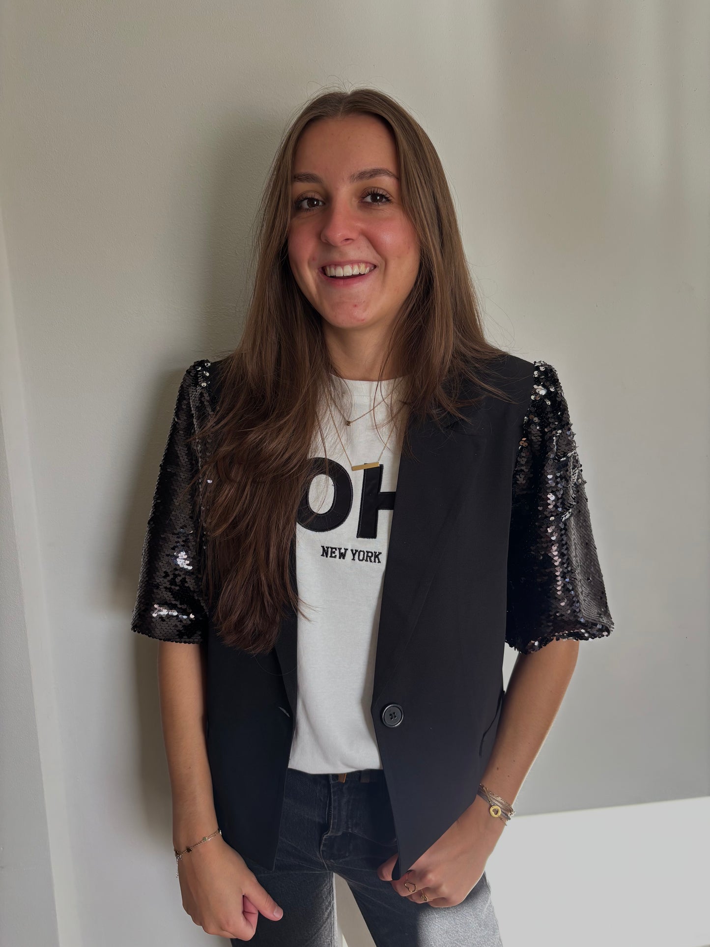 Glitter blazer kort - zwart