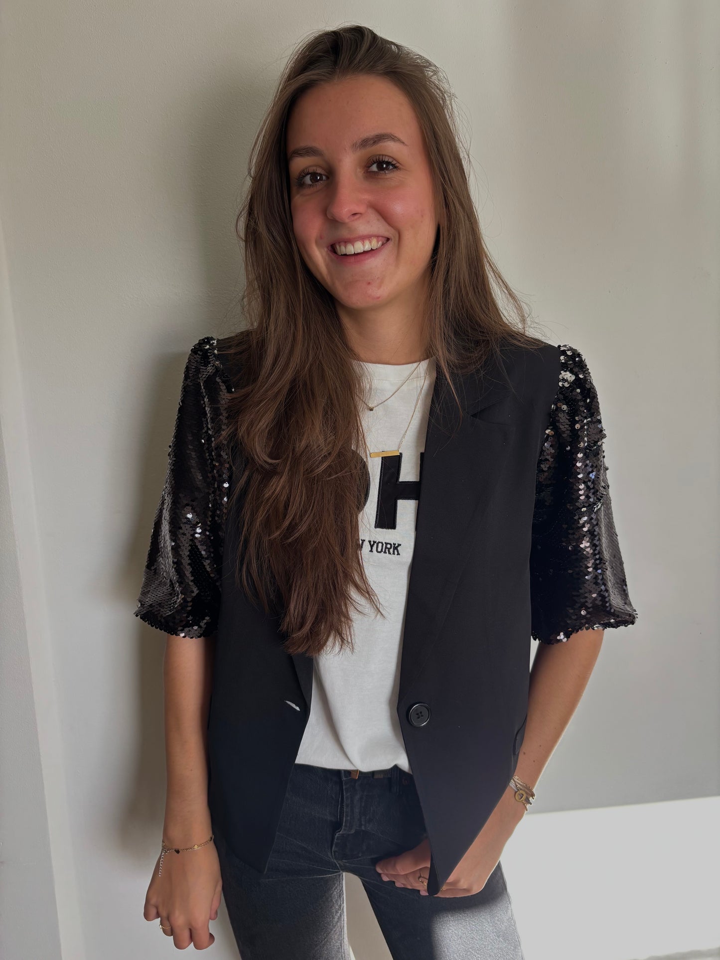 Glitter blazer kort - zwart