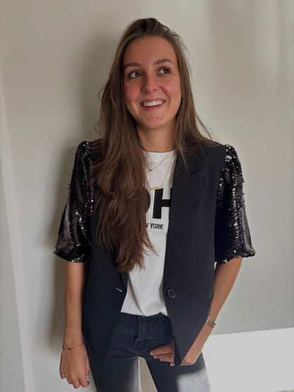 Glitter blazer kort - zwart