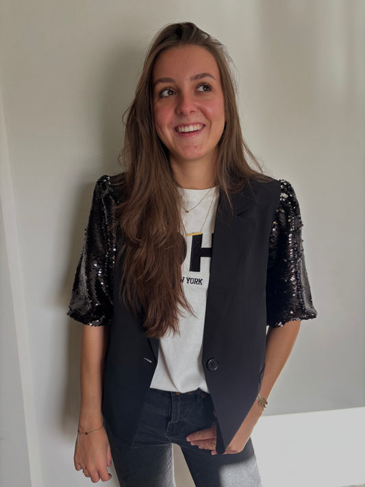 Glitter blazer kort - zwart