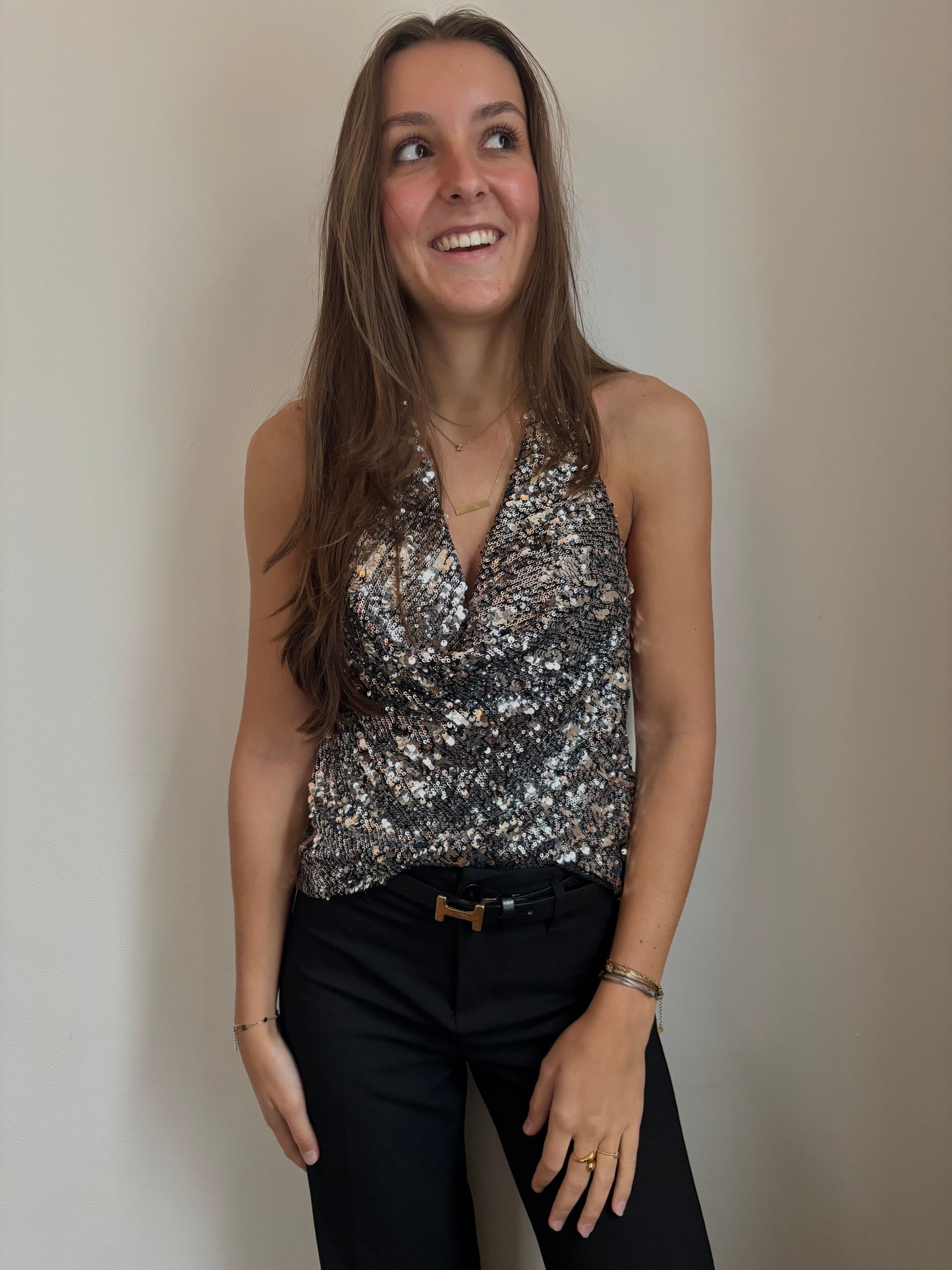 Glitter halter top - zilver