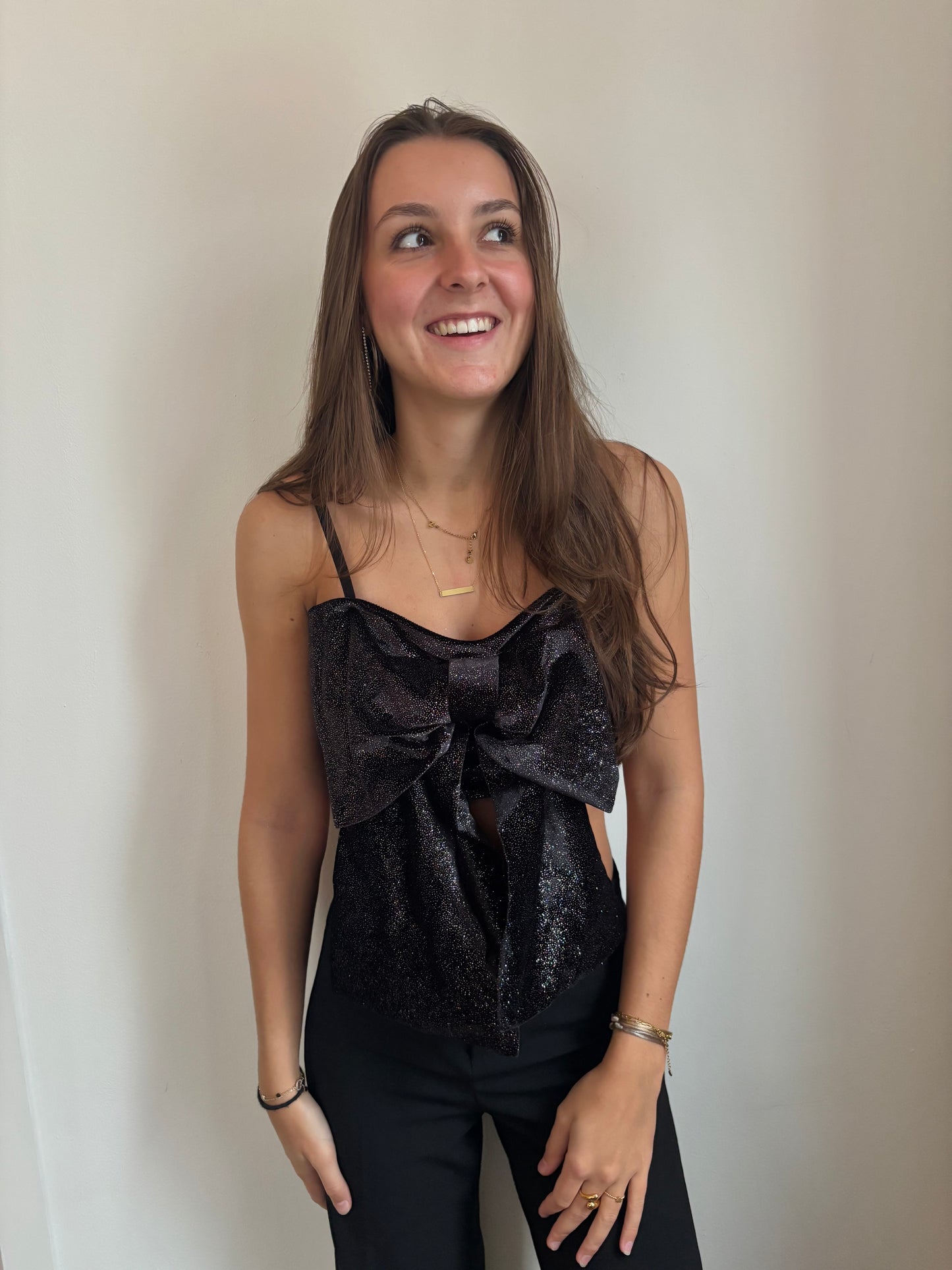 Glitter top strik - zwart