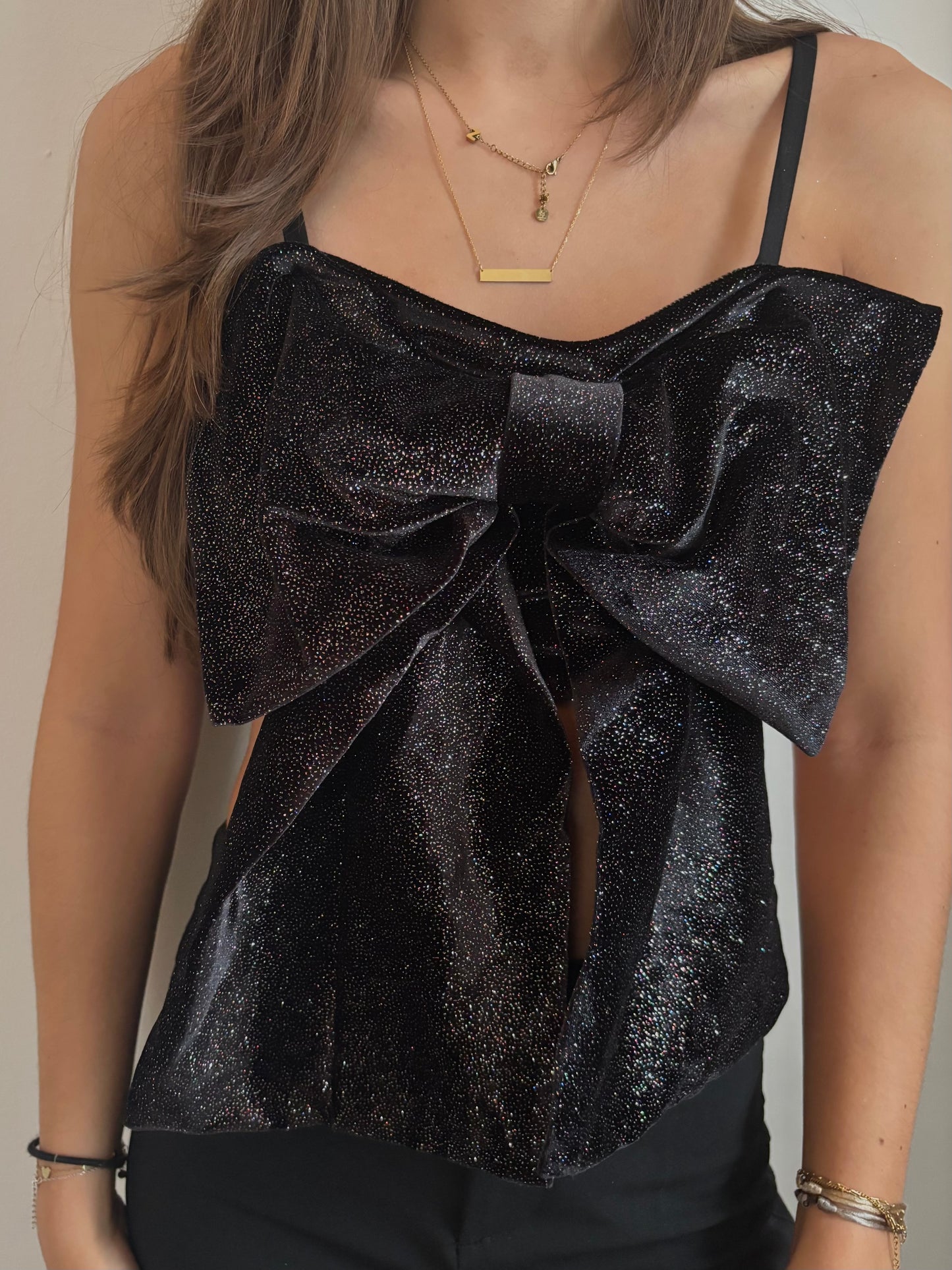 Glitter top strik - zwart