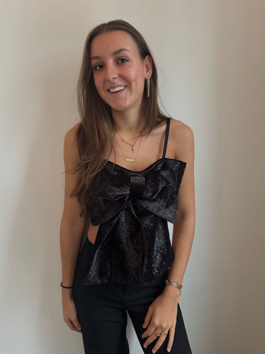 Glitter top strik - zwart