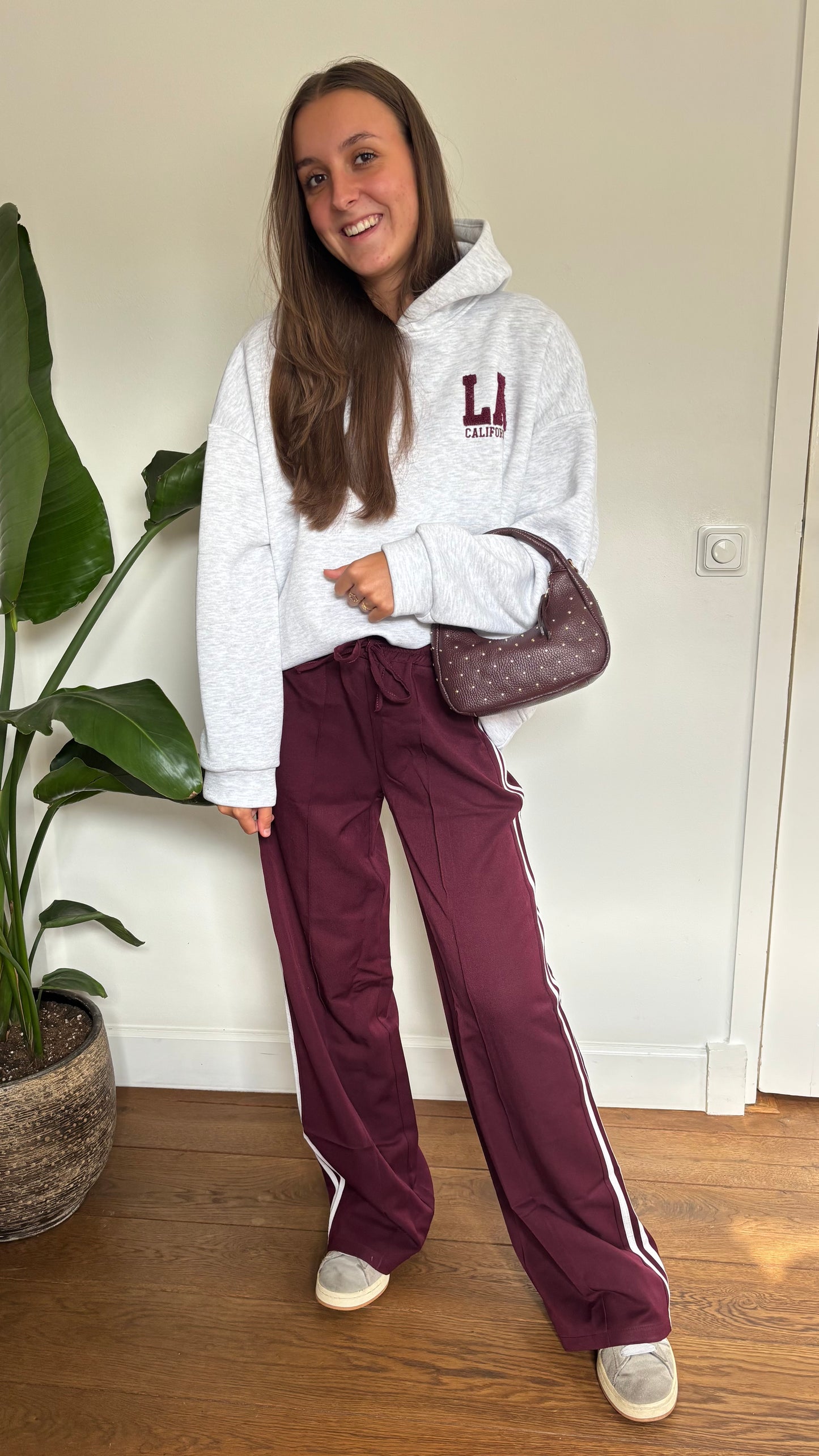 Wide leg stripe pants - bordeaux rood