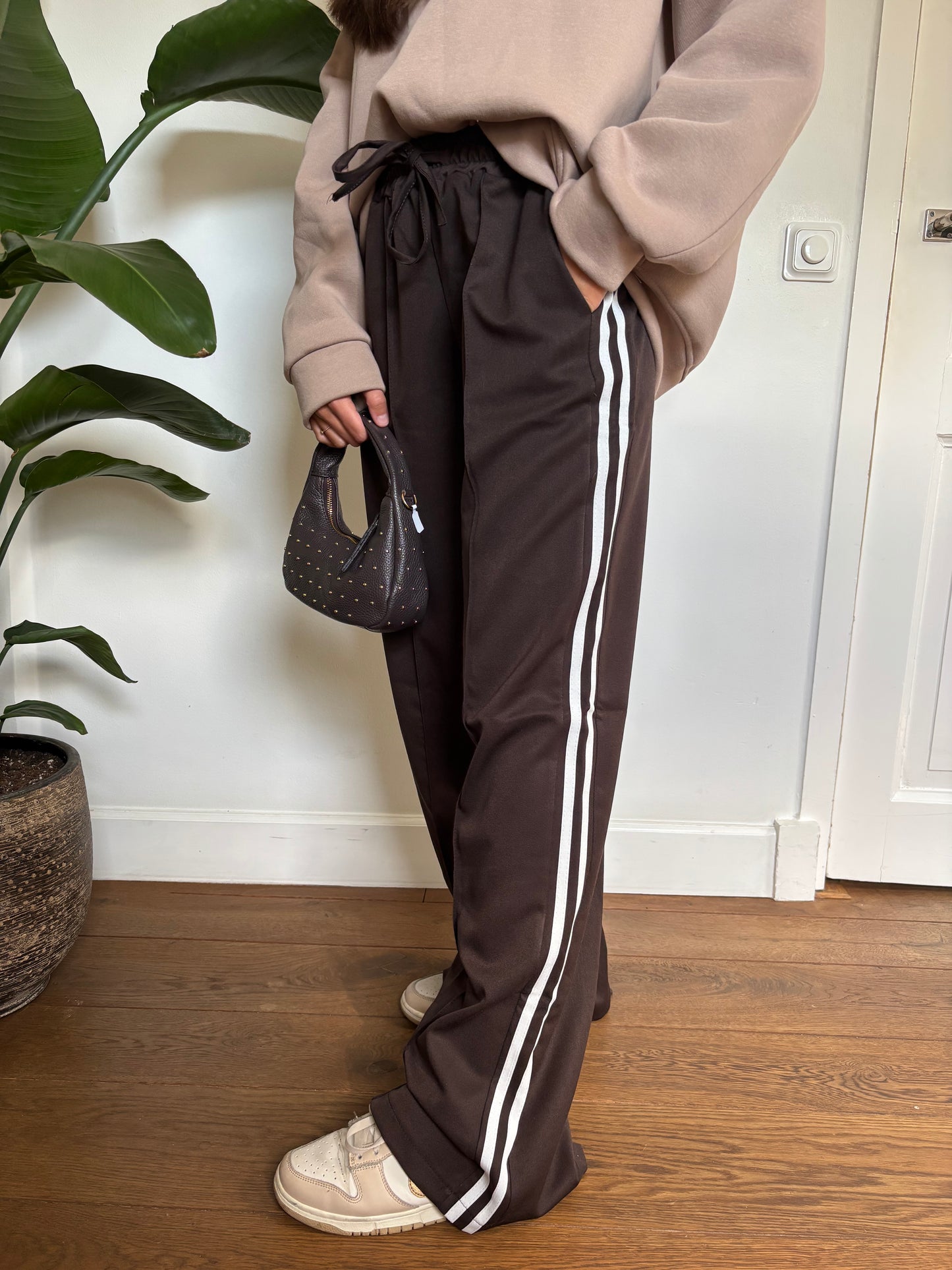Wide leg stripe pants - bruin